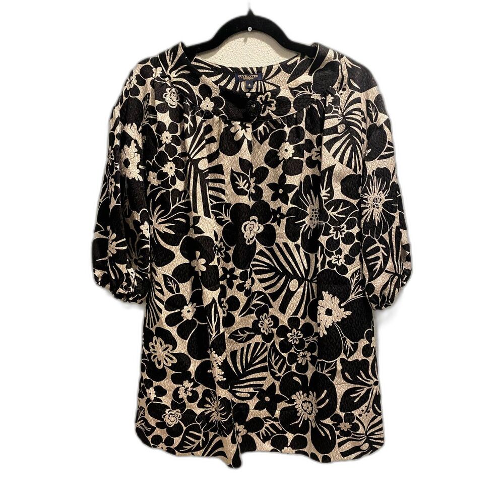 Anthropologie Guy Baxter Boho Black Tan Floral Tropics Scoop Neck Dress …